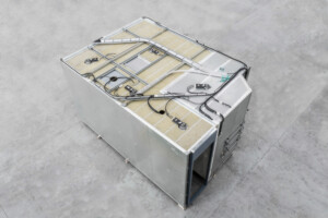 Large insulated industrial HVAC unit with cables and components – part of ALMACO’s turnkey engineering and climate control solutions for cruise ships, offshore platforms, and marine environments.