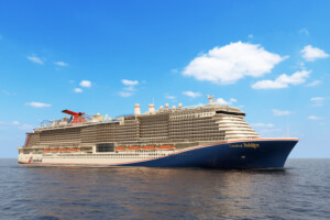 Carnival Jubilee cruise ship sailing under clear skies, showcasing advanced marine accommodation and catering systems—aligned with ALMACO’s turnkey outfitting and modernization services for the cruise industry.