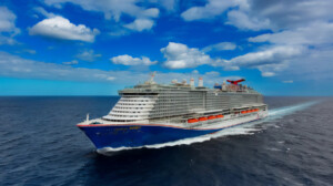 Carnival Jubilee cruise ship sailing on open ocean, featuring advanced marine accommodation and catering systems—aligned with ALMACO’s turnkey outfitting and refurbishment solutions for the cruise industry.