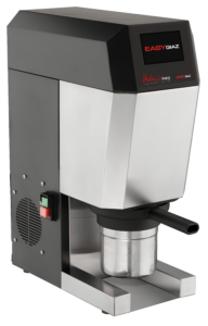 EASY GIAZ commercial ice crusher machine – black and silver design with control panel and metal container for collecting crushed ice in professional kitchens.
